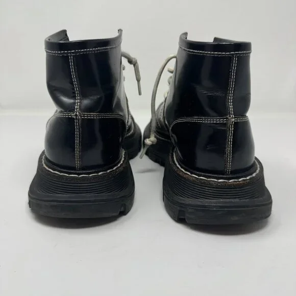 Alexander McQueen Tread Black Leather Lace Up Combat Boots EU 38 - Picture 8 of 16